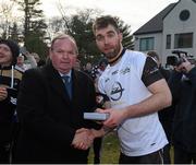 29 November 2014; Séamus O'Shea, Mayo, 2013 All Stars, is presented with a medal after the game by Uachtarán Chumann Lúthchleas Gael Liam Ó Néill. GAA GPA All Star Tour 2014, sponsored by Opel, 2013 All Stars v 2014 All Stars. Irish Cultural Centre, New Boston Dr, Canton, Massachusetts, USA. Picture credit: Ray McManus / SPORTSFILE