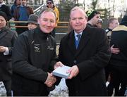 29 November 2014; Jim Gavin is presented with a medal after the game by Uachtarán Chumann Lúthchleas Gael Liam Ó Néill. GAA GPA All Star Tour 2014, sponsored by Opel, 2013 All Stars v 2014 All Stars. Irish Cultural Centre, New Boston Dr, Canton, Massachusetts, USA. Picture credit: Ray McManus / SPORTSFILE