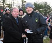 29 November 2014; James Horan is presented with a medal after the game by Uachtarán Chumann Lúthchleas Gael Liam Ó Néill. GAA GPA All Star Tour 2014, sponsored by Opel, 2013 All Stars v 2014 All Stars. Irish Cultural Centre, New Boston Dr, Canton, Massachusetts, USA. Picture credit: Ray McManus / SPORTSFILE