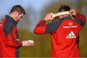 2 December 2014; Munster's Billy Holland, left, and CJ Stander apply some strapping before squad training ahead of their European Rugby Champions Cup 2014/15, Pool 1, Round 3, game against ASM Clermont Auvergne on Saturday. Munster Rugby Squad Training, University of Limerick, Limerick. Picture credit: Diarmuid Greene / SPORTSFILE