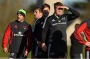 2 December 2014; Munster players, from right to left, Stephen Archer, Dan Goggin, CJ Stander and Duncan Williams during squad training ahead of their European Rugby Champions Cup 2014/15, Pool 1, Round 3, game against ASM Clermont Auvergne on Saturday. Munster Rugby Squad Training, University of Limerick, Limerick. Picture credit: Diarmuid Greene / SPORTSFILE