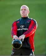 2 December 2014; Munster's Paul O'Connell warms up using a kettle bell during squad training ahead of their European Rugby Champions Cup 2014/15, Pool 1, Round 3, game against ASM Clermont Auvergne on Saturday. Munster Rugby Squad Training, University of Limerick, Limerick. Picture credit: Diarmuid Greene / SPORTSFILE