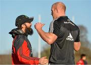 2 December 2014; Munster's Paul O'Connell, right, in conversation with senior strength and conditioning coach Aled Walters during squad training ahead of their European Rugby Champions Cup 2014/15, Pool 1, Round 3, game against ASM Clermont Auvergne on Saturday. Munster Rugby Squad Training, University of Limerick, Limerick. Picture credit: Diarmuid Greene / SPORTSFILE