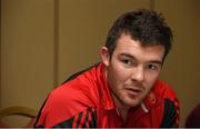 2 December 2014; Munster captain Peter O'Mahony during a press conference ahead of their European Rugby Champions Cup 2014/15, Pool 1, Round 3, game against ASM Clermont Auvergne on Saturday. Munster Rugby Press Conference, Castletroy Park Hotel, Limerick. Picture credit: Diarmuid Greene / SPORTSFILE