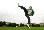 24 July 2007; Mark Casserly, taekwondo, practices at the announcement of the Irish Team who will be competing in the World University Games. The 24th Universiade will take place in Bangkok, Thailand from August 7th - 18th, and Ireland will have approximately a 76 strong team competing in seven sports - Football, Golf, Tennis, Taekwando, Swimming, Fencing and Athletics. Pavillion Bar, Trinity College, Dublin. Picture credit: Pat Murphy / SPORTSFILE