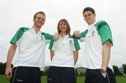 24 July 2007; Members of the Irish swimming team, from left, Florry O'Connell, Clare Dawson and Kevin Stacey at the announcement of the Irish Team who will be competing in the World University Games. The 24th Universiade will take place in Bangkok, Thailand from August 7th - 18th, and Ireland will have approximately a 76 strong team competing in seven sports - Football, Golf, Tennis, Taekwando, Swimming, Fencing and Athletics. Pavillion Bar, Trinity College, Dublin. Picture credit: Pat Murphy / SPORTSFILE