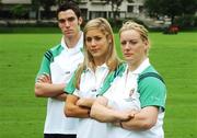 24 July 2007; Members of the Irish athletics team, from left, Eoin Everard, Orla Drumm and Eileen O'Keeffe at the announcement of the Irish Team that will be competing in the World University Games. The 24th Universiade will take place in Bangkok, Thailand from August 7th - 18th, and Ireland will have approximately a 76 strong team competing in seven sports - Football, Golf, Tennis, Taekwando, Swimming, Fencing and Athletics. Pavillion Bar, Trinity College, Dublin. Picture credit: Pat Murphy / SPORTSFILE