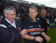 28 July 2007; Danny Scullion, county secretary, left, and Derry manager Paddy Crozier, celebrate after the final whistle. Bank of Ireland All-Ireland Senior Football Championship Qualifier, Round 3, Laois v Derry, Kingspan Breffni Park, Cavan. Picture credit: Ray Lohan / SPORTSFILE