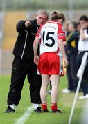 28 July 2007; Tyrone manager, Jimmy McCloughan, gives instructions to Cathy Donnelly. TG4 Ladies All-Ireland Senior Football Championship, Group 3, Tyrone v Donegal. Healy Park, Omagh, Co. Tyrone. Picture credit; Oliver McVeigh / SPORTSFILE