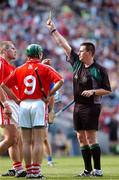 29 July 2007; Referee Brian Gavin issues Cork's Diarmuid O'Sullivan with a yellow card. Guinness All-Ireland Senior Hurling Championship Quarter-Final, Cork v Waterford, Croke Park, Dublin. Picture credit; Stephen McCarthy / SPORTSFILE