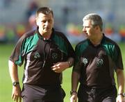 29 July 2007; Referee Brian Gavin and Linesman Johnny Ryan leave the pitch after the game. Guinness All-Ireland Senior Hurling Championship Quarter-Final, Cork v Waterford, Croke Park, Dublin. Picture credit; Stephen McCarthy / SPORTSFILE