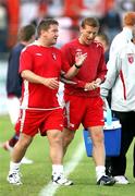 29 July 2007; Derry City manager John Robertson and his assistant Anthony Gorman leave the field at half time. eircom League of Ireland Premier Division, Derry City v Galway United, Brandywell, Derry. Picture credit; Oliver McVeigh / SPORTSFILE