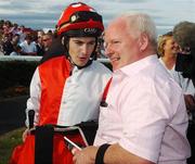 31 July 2007; Jockey Davy Moran in conversation with trainer Ray McGlinchy after Incline won The Tote Galway Mile E.B.F. Handicap. Galway Racecourse, Ballybrit, Co. Galway. Picture credit; Pat Murphy / SPORTSFILE