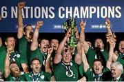 15 March 2014; Ireland captain Paul O'Connell lifts the RBS Six Nations Rugby Championship 2014 trophy. RBS Six Nations Rugby Championship 2014, France v Ireland. Stade De France, Saint Denis, Paris, France. Picture credit: Stephen McCarthy / SPORTSFILE