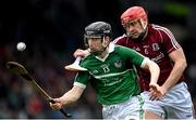 30 March 2014; Graeme Mulcahy, Limerick, in action against Iarla Tannian, Galway. Allianz Hurling League Division 1, Quarter-Final, Limerick v Galway, Gaelic Grounds, Limerick. Picture credit: Diarmuid Greene / SPORTSFILE