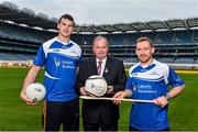 3 December 2014; Pictured at the launch of the 2015 Liberty Insurance GAA National Games Development Conference are Meath footballer Paddy O'Rourke, left, Uachtarán Chumann Lúthchleas Gael Liam Ó Néill and Kilkenny hurler Richie Hogan, right. The theme for the conference, which takes place in Croke Park on January 9th and 10th, is “Putting Youth into Perspective”. Sonia O’Sullivan is the Liberty Insurance guest speaker at the conference, and will be presenting on the topic of Motivating and Maintaining Youth Participation in Sport. Croke Park, Dublin. Picture credit: Ramsey Cardy / SPORTSFILE