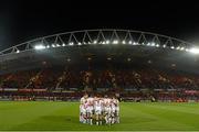 28 November 2014; Ulster players huddle ahead of the game. Guinness PRO12, Round 9, Munster v Ulster, Thomond Park, Limerick. Picture credit: Stephen McCarthy / SPORTSFILE