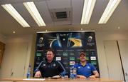 4 December 2014; Leinster head coach Matt O'Connor and Jamie Heaslip during a press conference ahead of their European Rugby Champions Cup 2014/15, Pool 2, Round 3, game against Harlequins on Sunday. Leinster Rugby Press Conference, Leinster Rugby HQ, UCD, Belfield, Dublin. Picture credit: Stephen McCarthy / SPORTSFILE