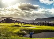 26 September 2014; Rory McIlroy, Team Europe, plays from a bunker back onto the 8th fairway during the Morning Fourball Matches. The 2014 Ryder Cup, Day 1. Gleneagles, Scotland. Picture credit: Matt Browne / SPORTSFILE