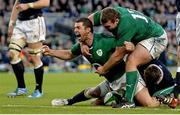 2 February 2014; Rob Kearney, Ireland, celebrates after scoring his side's third try with team-mate Jack McGrath. RBS Six Nations Rugby Championship, Ireland v Scotland, Aviva Stadium, Lansdowne Road, Dublin. Photo by Sportsfile