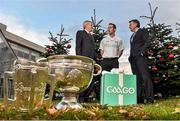 4 December 2014; The GAA and RTE today announced that GAAGO, the online streaming service for outside of Ireland, will more than double the number of games being shown internationally in 2015. Pictured at the announcement is Ard Stiúrthóir of the GAA Páraic Duffy, left, Dublin hurler Ryan O'Dwyer, centre, and Noel Curran, Director General, RTÉ. RTE Studios, Donnybrook, Dublin. Picture credit: Ramsey Cardy / SPORTSFILE