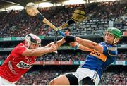 17 August 2014; James Barry, Tipperary, smashes the hurl of Paudie O'Sullivan, Cork. GAA Hurling All-Ireland Senior Championship Semi-Final, Cork v Tipperary. Croke Park, Dublin. Picture credit: Tomas Greally / SPORTSFILE