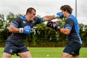 8 August 2014; Leinster's Rhys Ruddock lands a left jab on Mike McCarthy as the players took part in some boxing during squad training at a Leinster Rugby Training Open Day held in Ashbourne RFC, Ashbourne, Co. Meath. Picture credit: Stephen McCarthy / SPORTSFILE