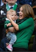 8 March 2014; Amy Huberman, Brian O'Driscoll's wife, with their baby Sadie Huberman O'Driscoll before the game. RBS Six Nations Rugby Championship, Ireland v Italy, Aviva Stadium, Lansdowne Road, Dublin. Photo by Sportsfile