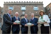 5 December 2014; In attendance at the announcement of the Irish Rugby Football Union, Irish Government and the Northern Ireland Executives' intention to submit a bid to host the 2023 Rugby World Cup in Ireland are, from left, Philip Browne, IRFU Chief Executive; Martin McGuinness MLA, deputy First Minister, Northern Ireland Executive; An Taoiseach Enda Kenny TD; Peter Robinson MLA, First Minister, Northern Ireland Executive, and Tánaiste and Minister for Social Protection Joan Burton TD. Royal School, College Hill, Armagh. Picture credit: Oliver McVeigh / SPORTSFILE