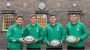 5 December 2014; In attendance at the announcement of the Irish Rugby Football Union, Irish Government and the Northern Ireland Executives' intention to submit a bid to host the 2023 Rugby World Cup in Ireland are Ireland rugby internationals, from left, Paddy Jackson, Andrew Trimble, Jordi Murphy and Robbie Henshaw. Royal School, College Hill, Armagh. Picture credit: Oliver McVeigh / SPORTSFILE