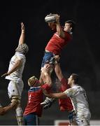 5 December 2014; Dave O'Callaghan, Munster A, wins possession in a lineout against James Percival, Worcester Warriors. British & Irish Cup Round 5, Munster A v Worcester Warriors. Cork Institute of Technology, Cork. Picture credit: Matt Browne / SPORTSFILE