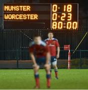 5 December 2014; A general view of the scoreboard at the end of the game. British & Irish Cup Round 5, Munster A v Worcester Warriors. Cork Institute of Technology, Cork. Picture credit: Matt Browne / SPORTSFILE