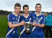 6 December 2014; St Mary's players Anthony, Sean and Patrick Cournane with the Jack Murphy Cup following their South Kerry Championship Final victory. South Kerry Championship Final Replay, St Mary's v Waterville. Con Keating Park, Cahersiveen, Co. Kerry. Picture credit: Stephen McCarthy / SPORTSFILE