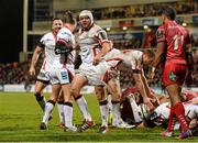 6 December 2014; Rory Best, Ulster, celebrates after scoring his side's fourth try. European Rugby Champions Cup 2014/15, Pool 3, Round 3, Ulster v Scarlets, Kingspan Stadium, Ravenhill Park, Belfast, Co. Antrim. Picture credit: Oliver McVeigh / SPORTSFILE