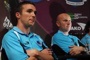 31 July 2007; Drogheda United's Brian Shelley, left, and manager Paul Doolin at a press conference ahead of their UEFA Cup second leg match against Libertas of San Marino on Thursday. Clarion Hotel Dublin Airport, Dublin Airport, Dublin. Photo by Sportsfile
