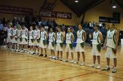 27 July 2007; The Ireland players stand for the national anthem. Men's Senior International Basketball Friendly, Ireland v Luxembourg, National Basketball Arena, Tallaght, Dublin. Picture credit: Pat Murphy / SPORTSFILE