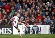 6 December 2014; Ian Humphreys, Ulster, kicks a conversion. European Rugby Champions Cup 2014/15, Pool 3, Round 3, Ulster v Scarlets, Kingspan Stadium, Ravenhill Park, Belfast, Co. Antrim. Picture credit: John Dickson / SPORTSFILE