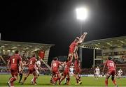 6 December 2014; Robbie Diack, Ulster, wins possession in the lineout to set up his side's final try. European Rugby Champions Cup 2014/15, Pool 3, Round 3, Ulster v Scarlets, Kingspan Stadium, Ravenhill Park, Belfast, Co. Antrim. Picture credit: Oliver McVeigh / SPORTSFILE