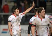 6 December 2014; Tommy Bowe, Ulster, waves to the crowd after the game. European Rugby Champions Cup 2014/15, Pool 3, Round 3, Ulster v Scarlets, Kingspan Stadium, Ravenhill Park, Belfast, Co. Antrim. Picture credit: Oliver McVeigh / SPORTSFILE