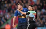 7 December 2014; Jordi Murphy, Leinster, and Danny Care, Harlequins. European Rugby Champions Cup 2014/15, Pool 2, Round 3, Harlequins v Leinster. Twickenham Stoop, Twickenham, London, England. Picture credit: Stephen McCarthy / SPORTSFILE