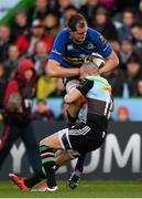 7 December 2014; Devin Toner, Leinster, is tackled by Mike Brown, Harlequins. European Rugby Champions Cup 2014/15, Pool 2, Round 3, Harlequins v Leinster. Twickenham Stoop, Twickenham, London, England. Picture credit: Stephen McCarthy / SPORTSFILE