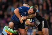 7 December 2014; Jack McGrath, Leinster, is tackled by George Robson, left, and Joe Marler, right, Harlequins. European Rugby Champions Cup 2014/15, Pool 2, Round 3, Harlequins v Leinster. Twickenham Stoop, Twickenham, London, England. Picture credit: Stephen McCarthy / SPORTSFILE