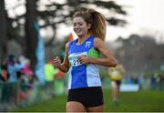 7 December 2014; Danielle Fegan, Armagh AC, crosses the finish line to win the Novice Women's race at the GloHealth Novice and Juvenile Uneven Age Cross Country Championships. Santry Demesne, Santry, Dublin. Picture credit: Pat Murphy / SPORTSFILE