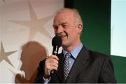 8 December 2014; Trainer Willie Mullins speaking after receiving the National Hunt award. Horse Racing Ireland Awards. Leopardstown Racecourse, Leopardstown, Co. Dublin. Picture credit: Barry Cregg / SPORTSFILE