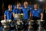 8 December 2014; Leinster players, from left, Luke McGrath, Brendan Macken, Darragh Fanning and Cian Healy at the Bank of Ireland Leinster Schools Cup Draw in association with Beauchamps Solicitors. House of Lords, Bank of Ireland, College Green, Dublin. Photo by Sportsfile