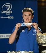 8 December 2014; Luke McGrath pulls out the name of St. Michael's College during the Bank of Ireland Leinster Schools Cup Draw in association with Beauchamps Solicitors. House of Lords, Bank of Ireland, College Green, Dublin. Photo by Sportsfile