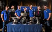 8 December 2014; Leinster players, from left, Luke McGrath, Brendan Macken, Darragh Fanning and Cian Healy, with Ian Murray, Marketing Manager of Partnerships, Bank of Ireland, John Glackin, President Leinster branch, and John White from Beauchamps Solicitors at the Bank of Ireland Schools Leinster Draw in association with Beauchamps Solicitors. House of Lords, Bank of Ireland, College Green, Dublin. Photo by Sportsfile