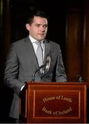 8 December 2014; Ian Murray, Marketing Manager of Partnerships, Bank of Ireland, speaking at the Bank of Ireland Schools Leinster Draw in association with Beauchamps Solicitors. House of Lords, Bank of Ireland, College Green, Dublin. Photo by Sportsfile