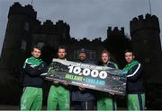 9 December 2014; Ireland cricketers, from left, Tim Murtagh, Max Sorensen, John Mooney, and Andy Balbirnie, with head coach Phil Simmons, centre, at the launch of &quot;Be Part of the 10,000&quot; for the one day international cricket match between Ireland and England, which is taking place at Malahide on Friday May 8th 2015. Malahide Castle, Dublin. Photo by Sportsfile