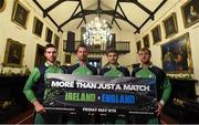 9 December 2014; Ireland cricketers, from left, Andy Balbirnie, Max Sorensen, John Mooney, Tim Murtagh and John Mooney at the launch of &quot;Be Part of the 10,000&quot; for the one day international cricket match between Ireland and England, which is taking place at Malahide on Friday May 8th 2015. Malahide Castle, Dublin. Photo by Sportsfile